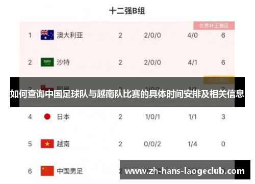 如何查询中国足球队与越南队比赛的具体时间安排及相关信息